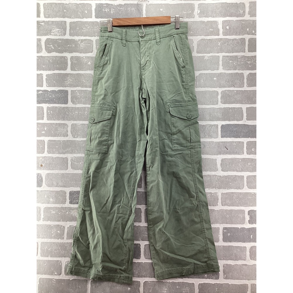 American Eagle Women Green Wide Leg Cargo Pants Size 00 Utility Pockets Lyocell